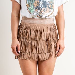 New Tan Studded Fringe Western Skirt